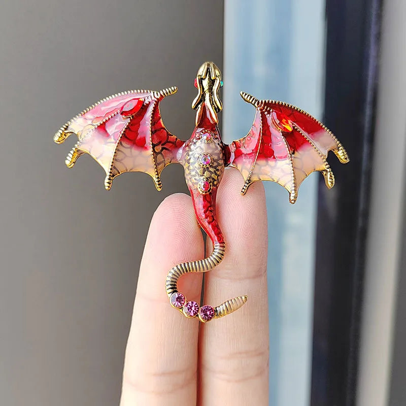 Cartoon Dragon Enamel Pin — Crystal Inset Metal Brooch Jewelry