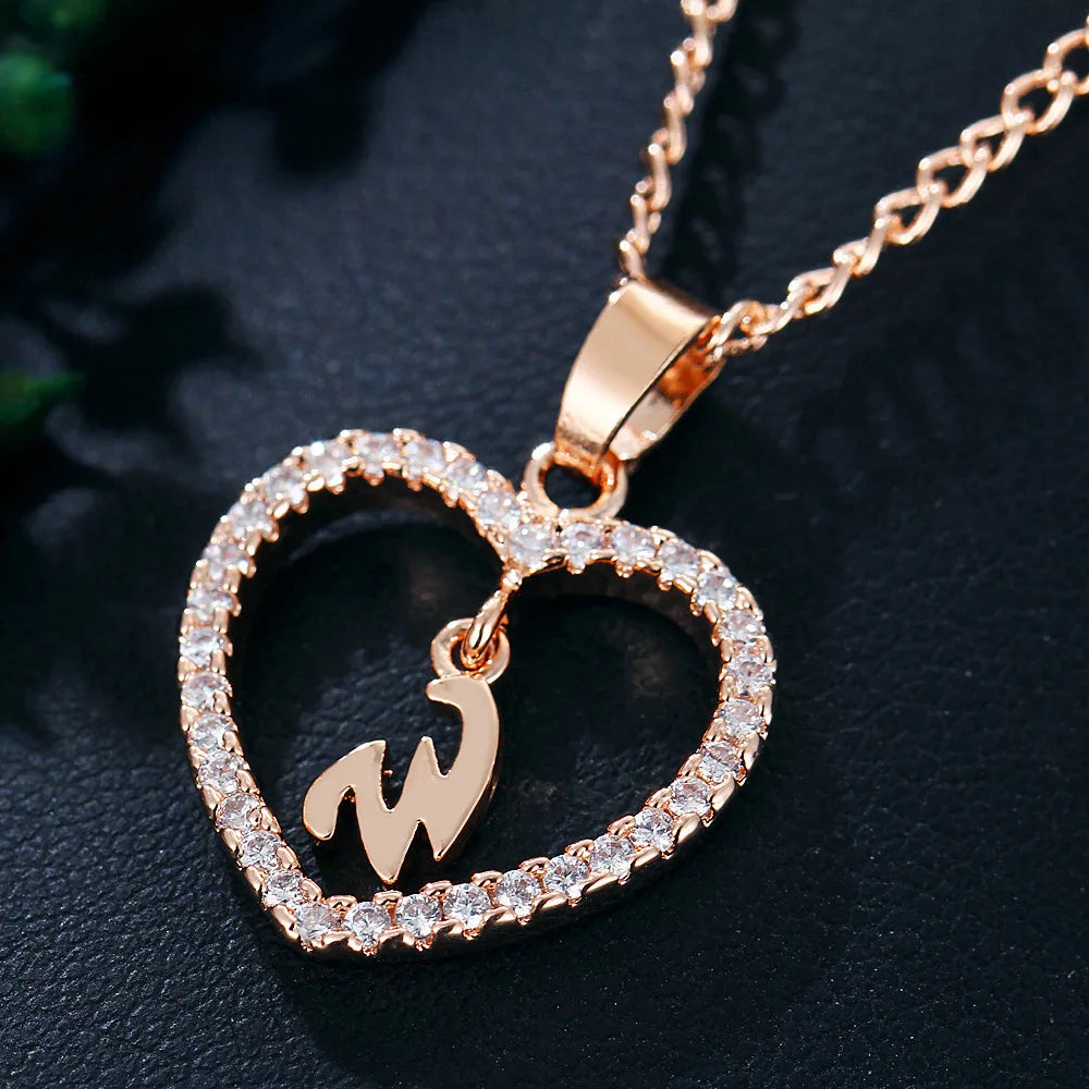 Customizable Initial Heart Pendant Necklace — Zircon Accented Jewelry