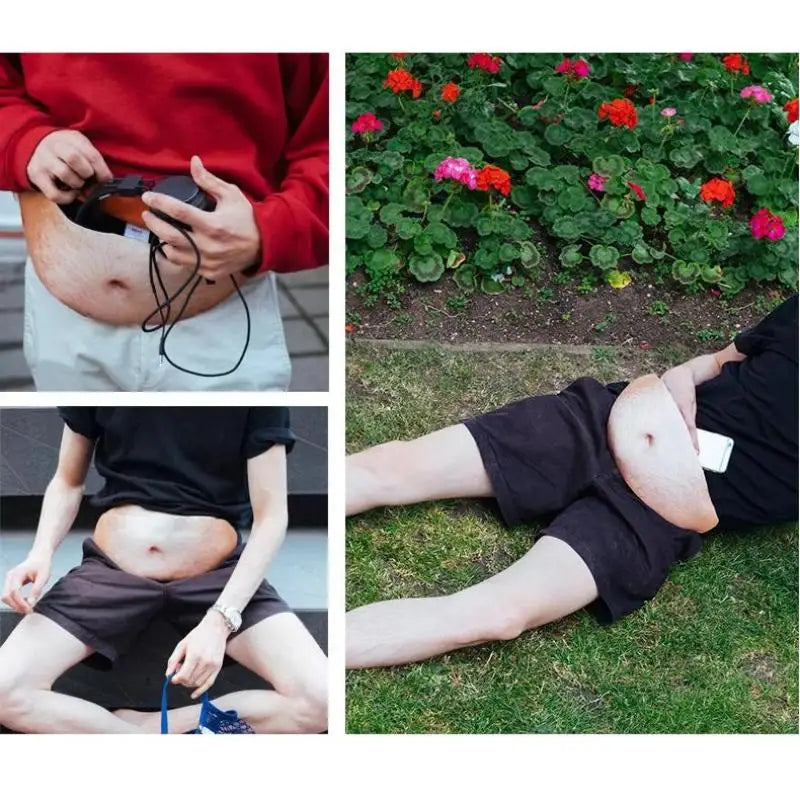 Realistic Fake Belly Fanny Pack — Funny Prank Waist Bag for Parties