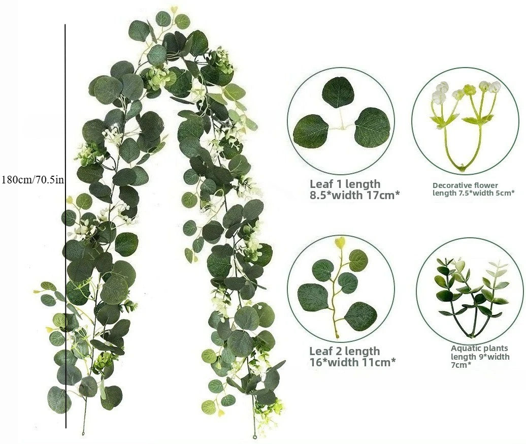 Artificial Eucalyptus Garland with White Flowers — Decorative Vine for Weddings & Home Decor
