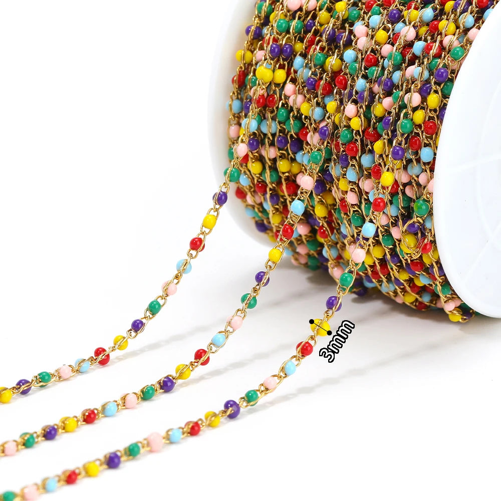 Semitree Enamel Twisted Bead Chain — 1 Meter Stainless Steel Jewelry Wire