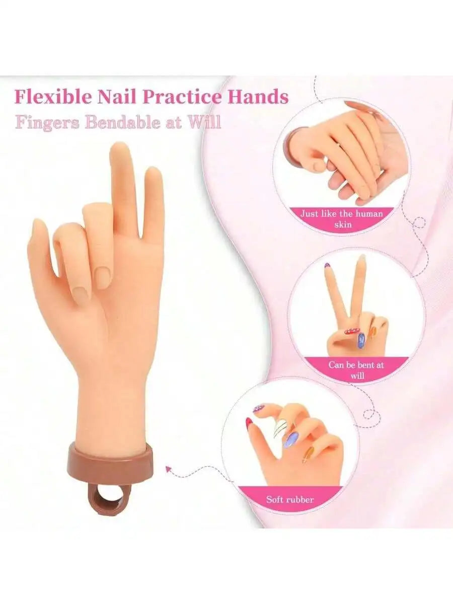 Nail Art Practice Hand Model — Bendable Fingers with Insertable Plates