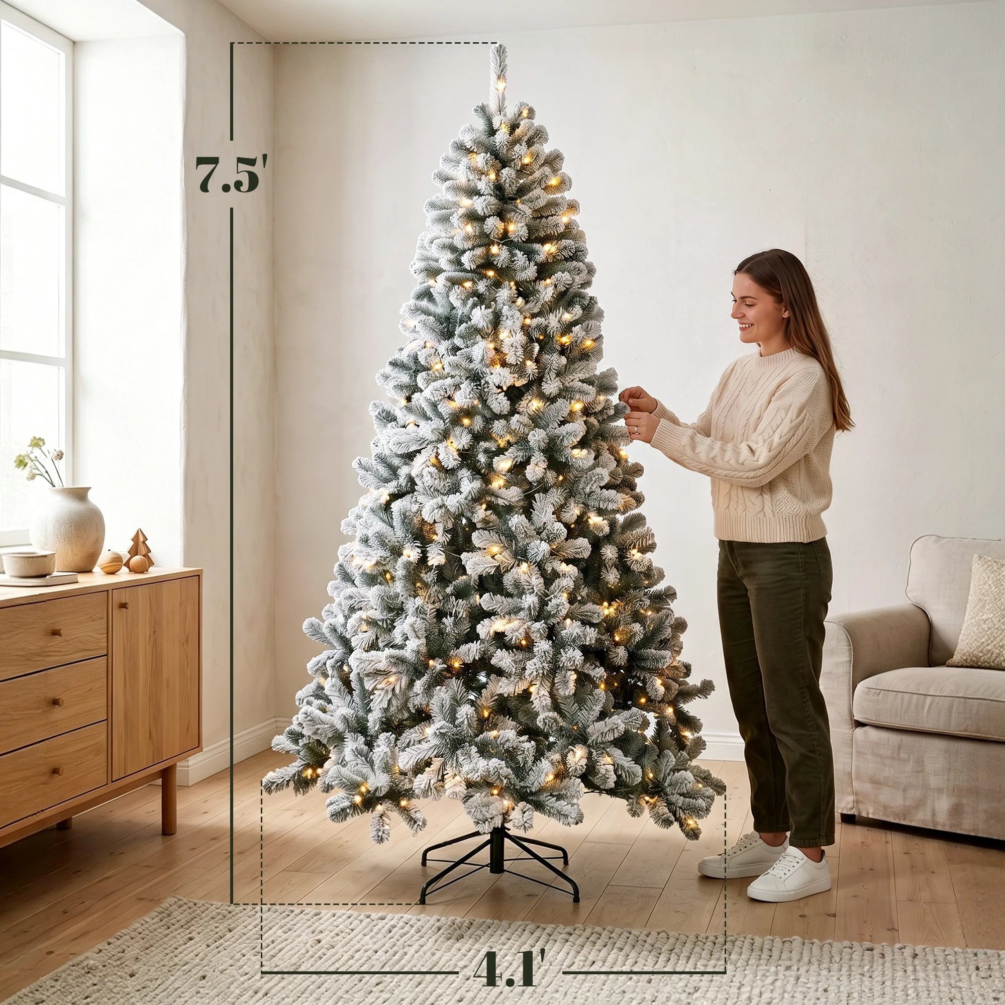 HOMCOM 7.5ft Flocked Christmas Tree — Pre-lit Northern Pine with 350 LEDs
