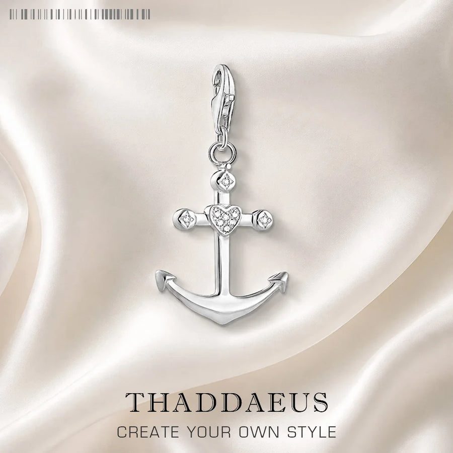 Thaddaeus Anchor and Heart Charm — 925 Sterling Silver Nautical Pendant