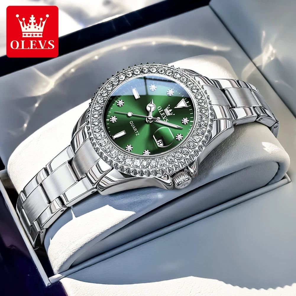 OLEVS Luxury Women's Quartz Watch — Stainless Steel Diamond Scale Bracelet