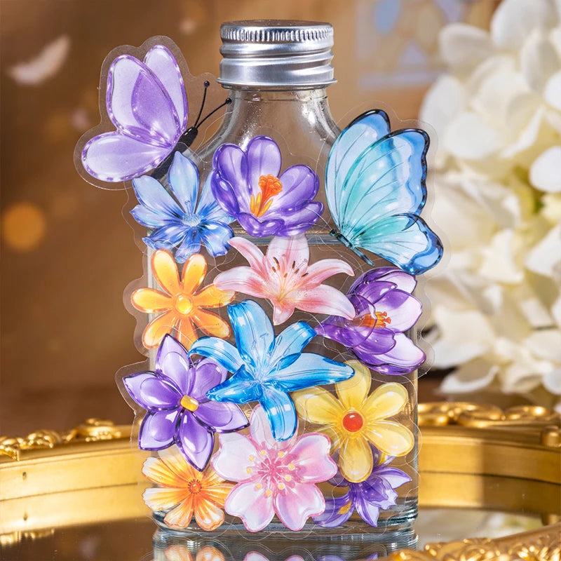 Crystal Butterfly Flower Stickers — Aesthetic Decor for Scrapbooking & Journals