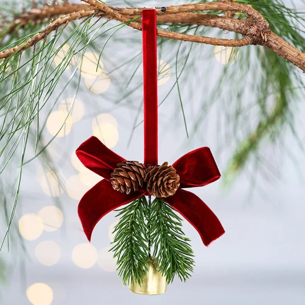 Christmas Wind Chime Ornament — Pinecone and Bell Hanging Decor