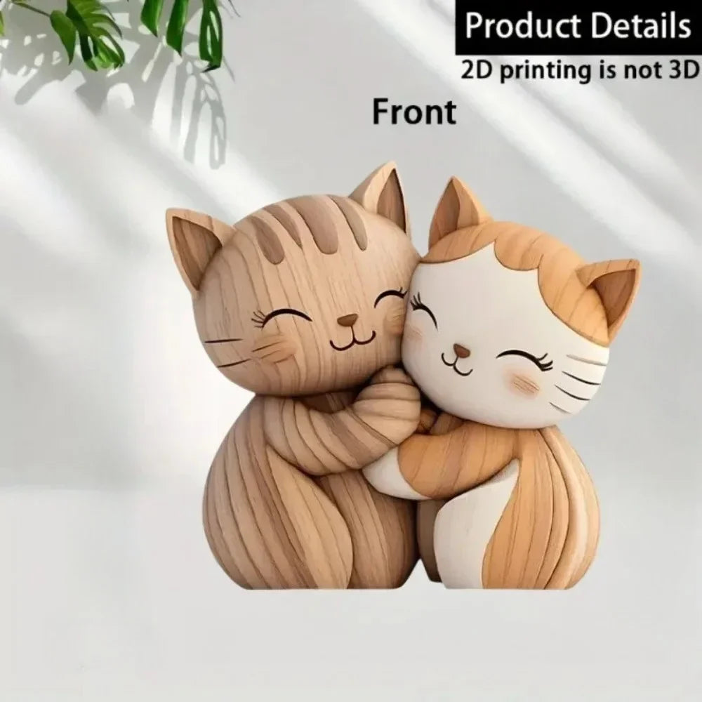 Wooden Animal Couple Sculpture — Cute Desktop Decor & Gift Set