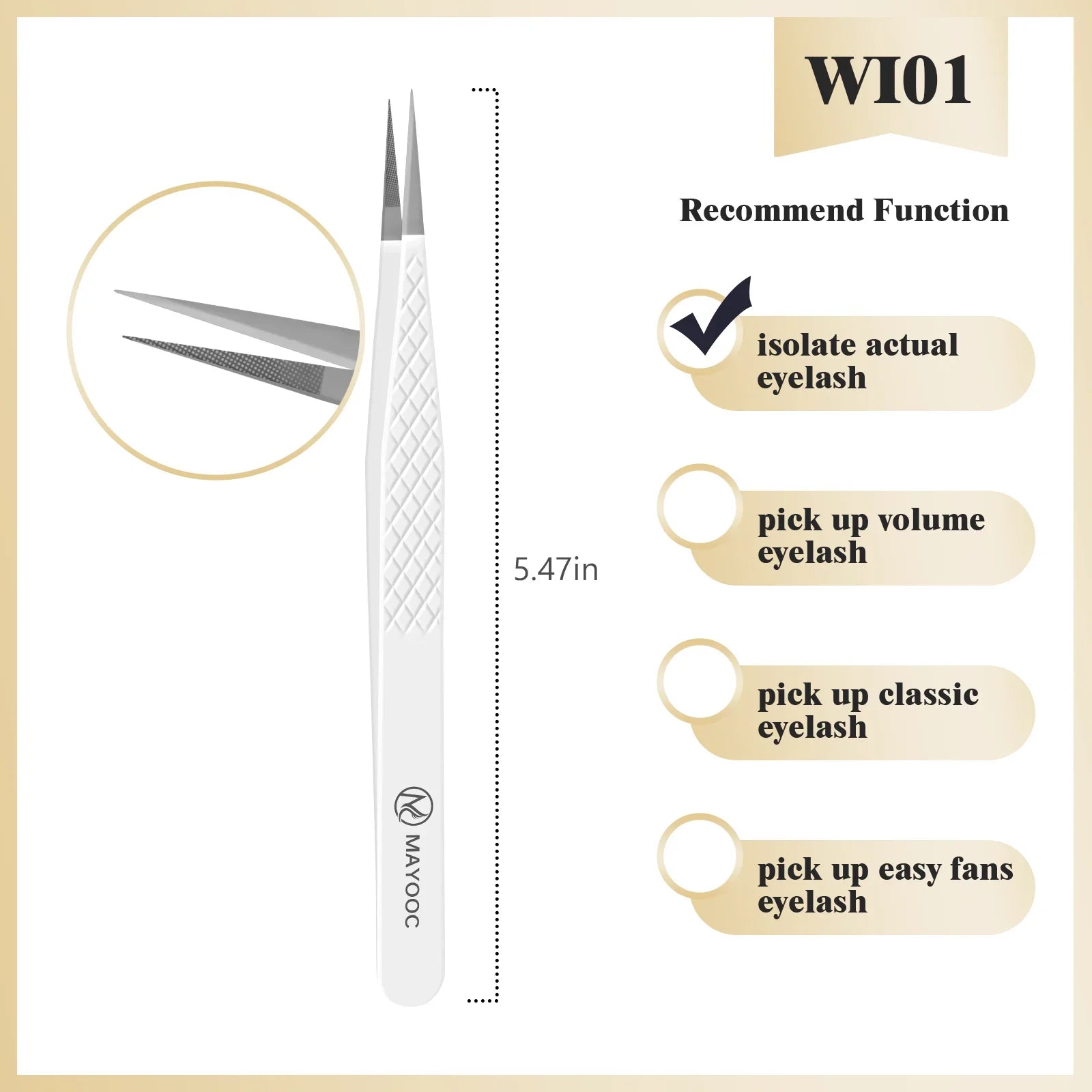 MAYOOC LASH Precision Eyelash Extension Tweezers — Anti-Static Fiber Tip Tools