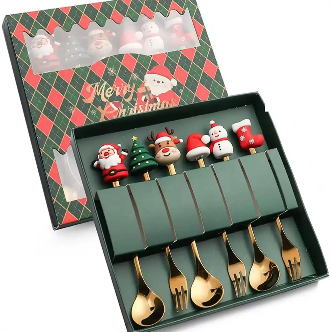 Christmas Themed Stainless Steel Cutlery Set — Decorative Santa Spoon and Fork