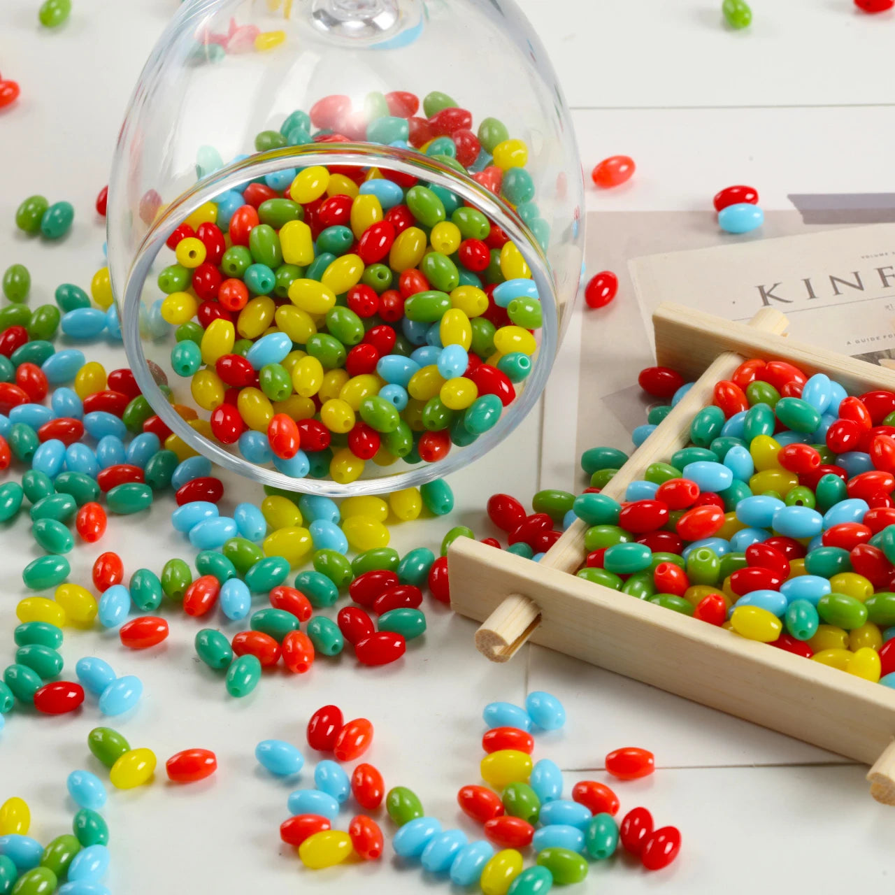 Oval Glass Rice Spacer Beads — Solid Color Jewelry Making Supplies