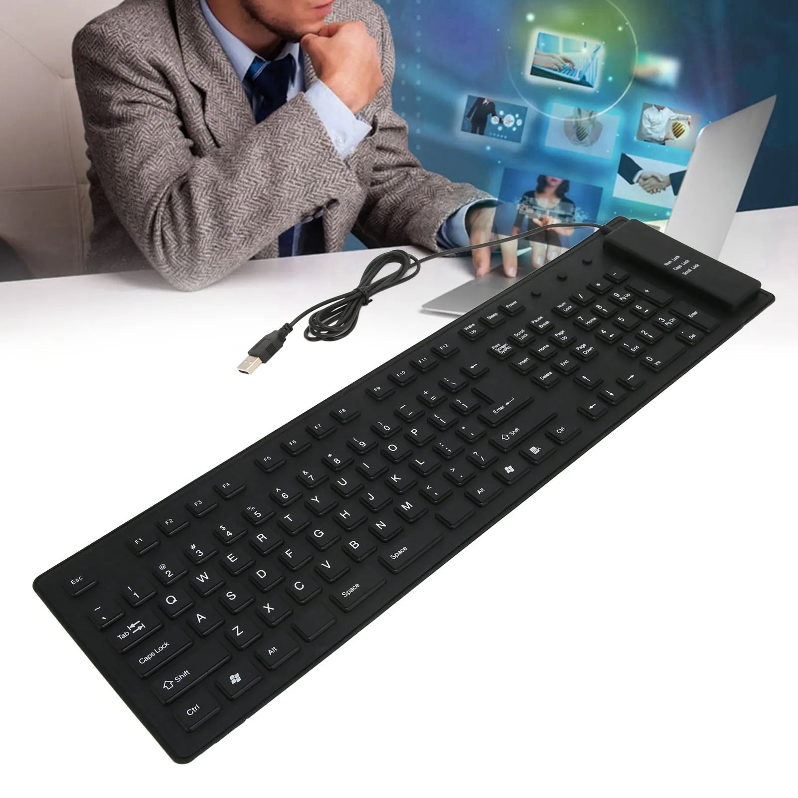 VBESTLIFE Foldable Silicone Keyboard — Waterproof USB Wired Typing Solution