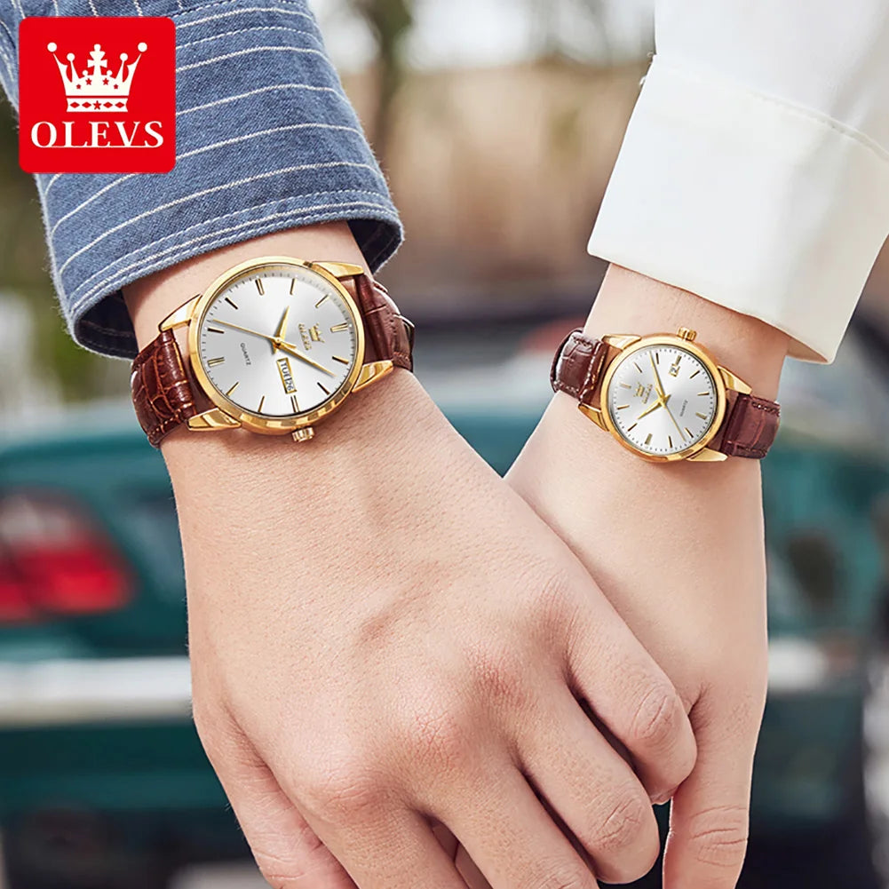 OLEVS 6898 Couple Watches — Luxury Quartz Wristwatch Set with Calendar