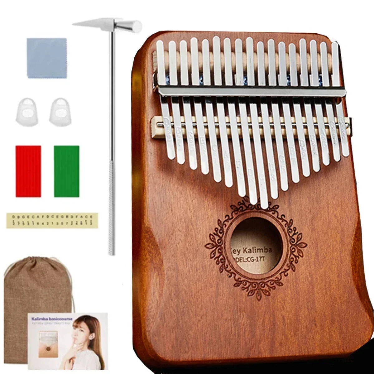 17 Key Kalimba Thumb Piano — Mahogany Wood Musical Instrument with Learning Book