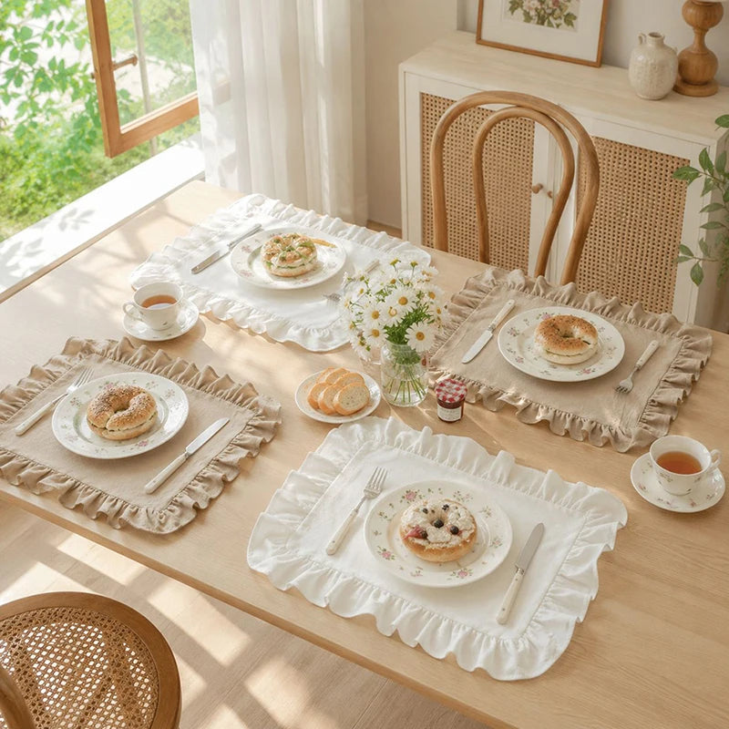 Cotton Ruffle Placemats and Napkins — Elegant Table Decor for Dining