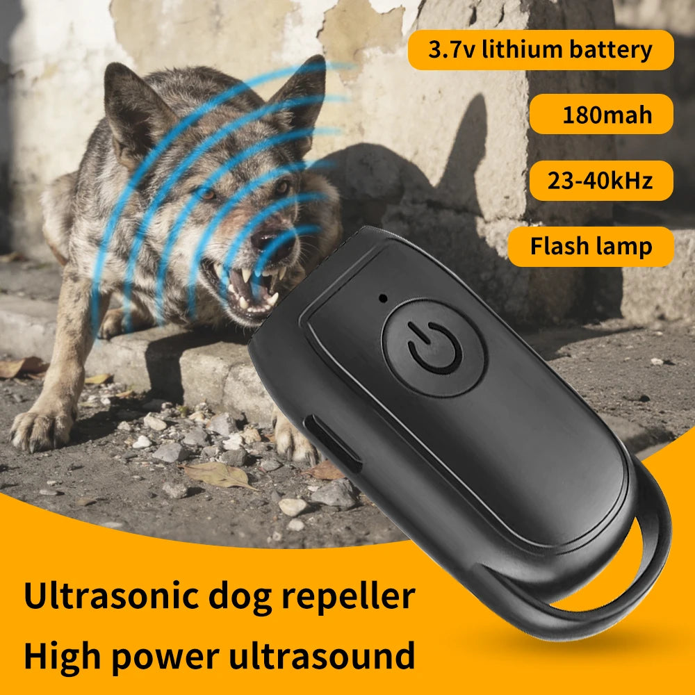 Portable Ultrasonic Dog Repeller — Rechargeable Outdoor Deterrent with Flashlight