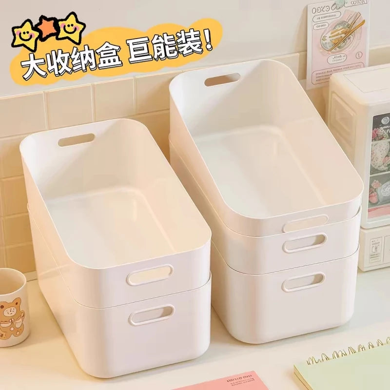 Multipurpose Plastic Storage Bin — Stackable Desktop Organizer with Handles