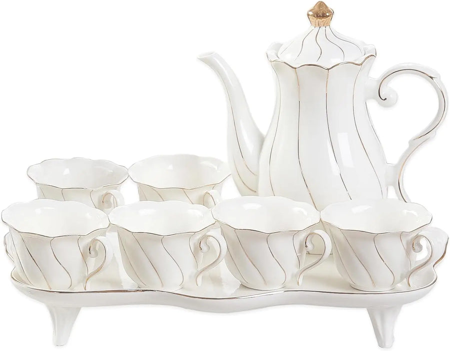IOSN 14-Piece Porcelain Tea Set — Elegant Gold Trim Coffee & Tea Service