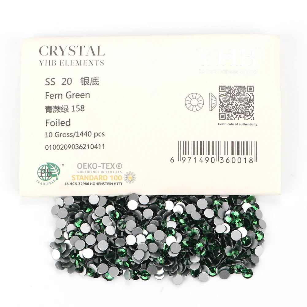 YHB Crystal Flat Back Rhinestones — Glitter Gemstones for Nails and Fabric
