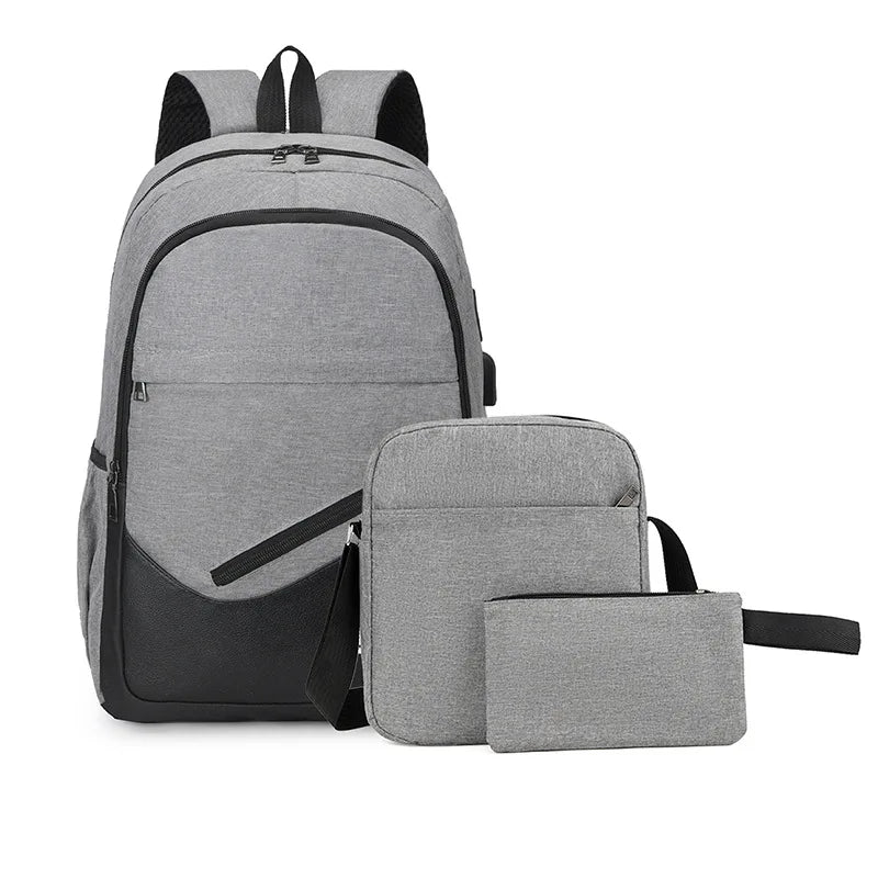 3-Piece Kids Backpack Set — Sporty School & Travel Bags with USB Port