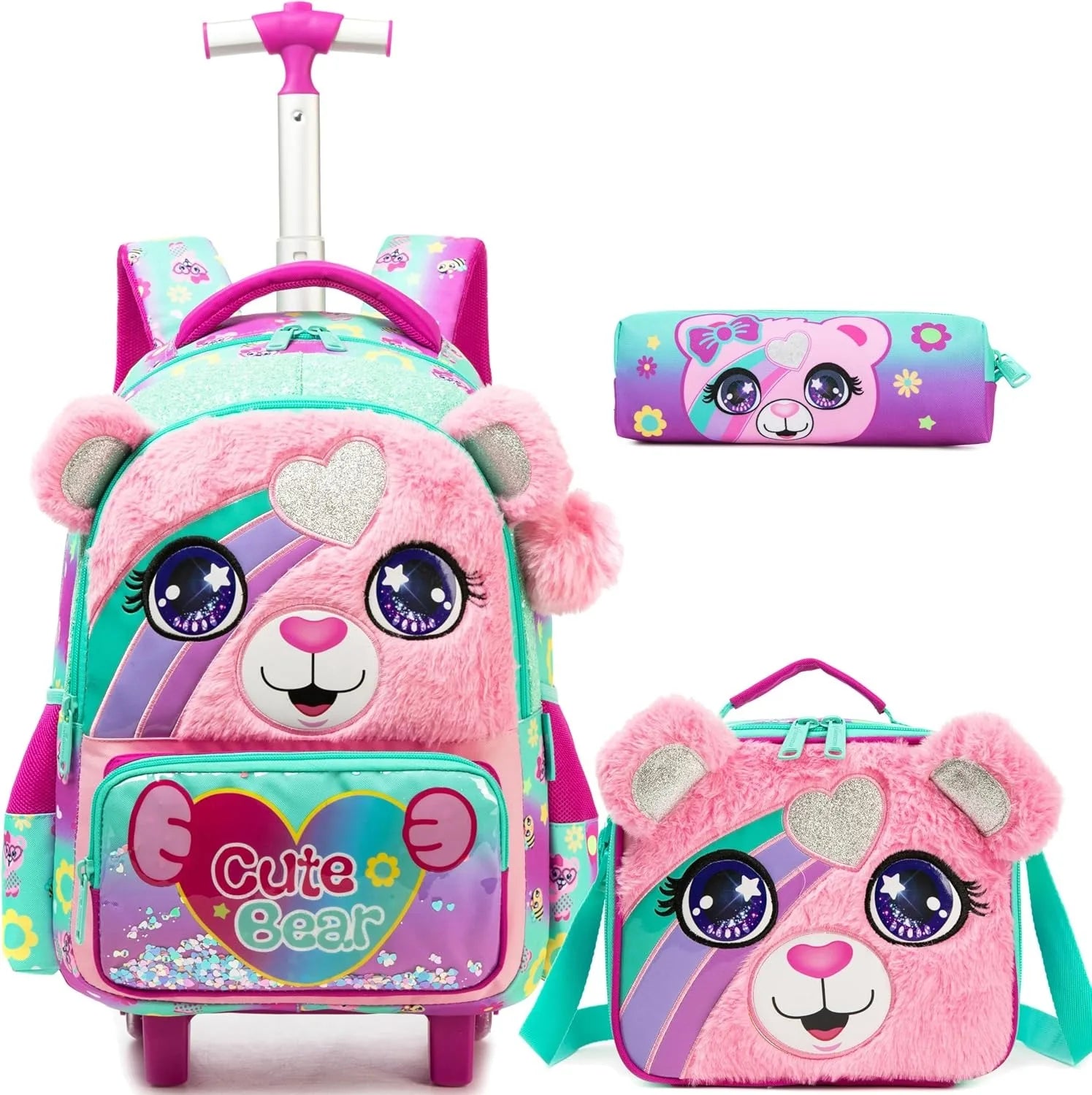 Rolling Backpack for Girls — Cute Animal Print School Bag with Wheels