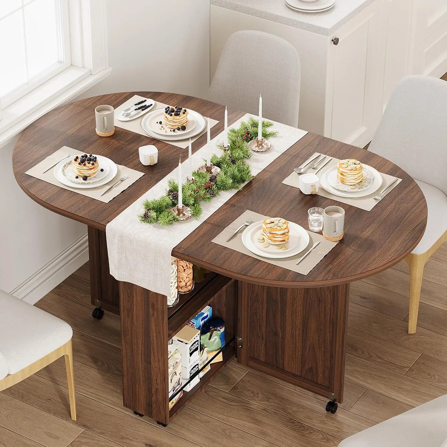 HiMISS 3-in-1 Folding Dining Table — Space-Saving Drop Leaf Design