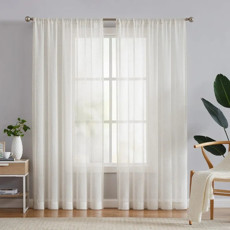 JESSANS Linen Textured Tulle Sheer Curtains — Luxury S-Fold Drapes for Home
