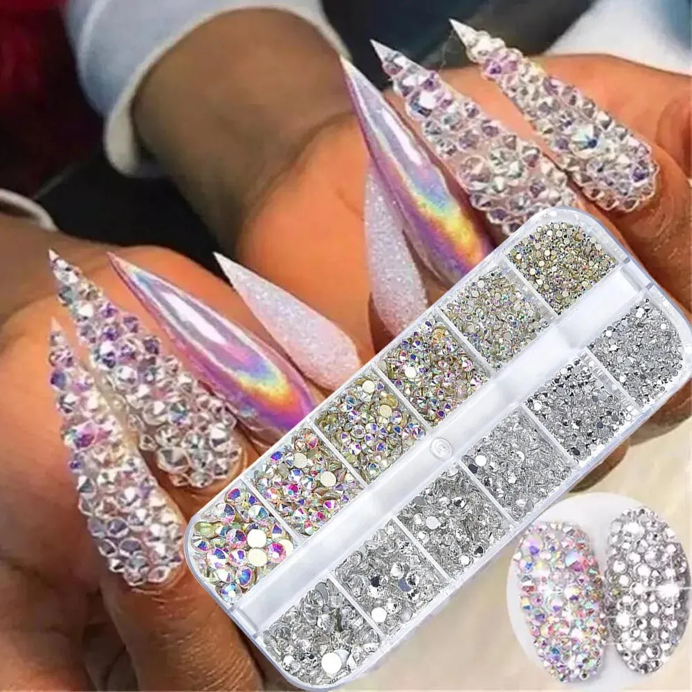 Red AB Crystal Rhinestones — 12-Grid Nail Art Decoration Box