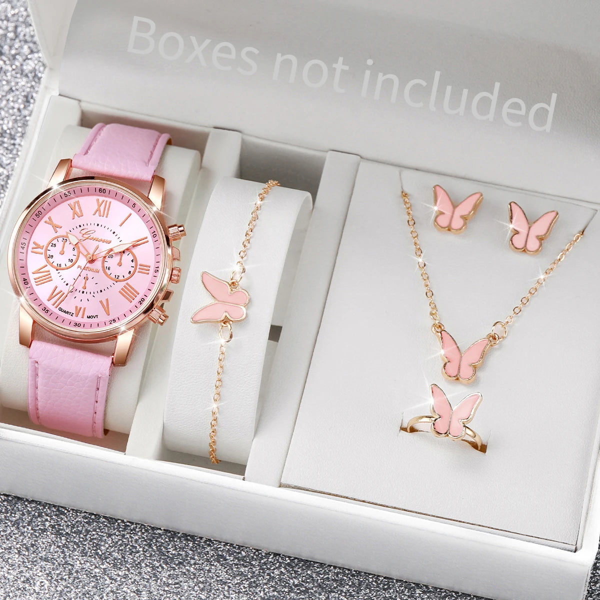 Women's Quartz Watch and Jewelry Set — Elegant Rhinestone Heart Accessories