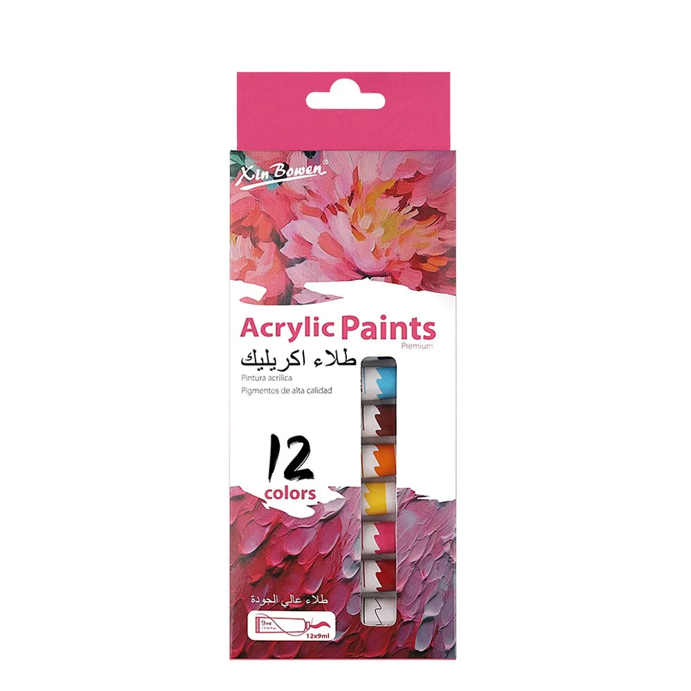 12 Color Acrylic Paint Set — Vibrant Art Supplies for Canvas and Wood