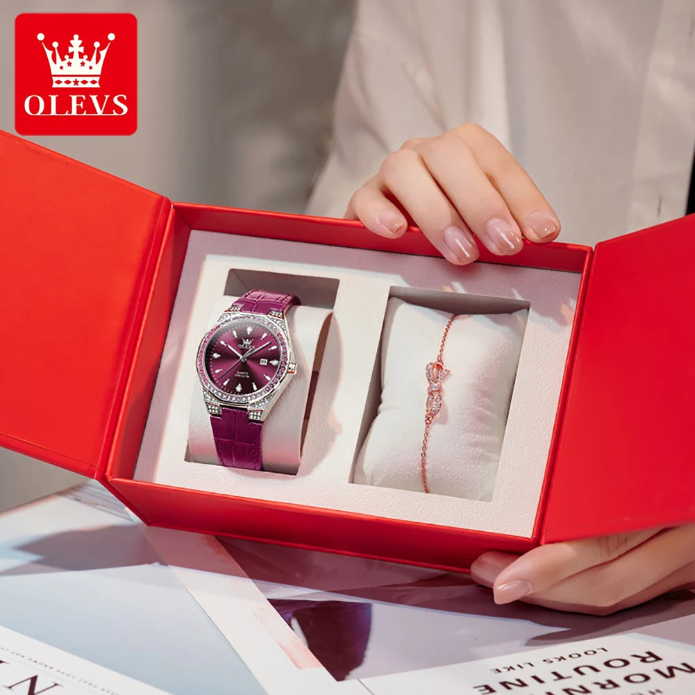 OLEVS Women's Luxury Quartz Watch — Diamond Lap Fashion Leather Strap