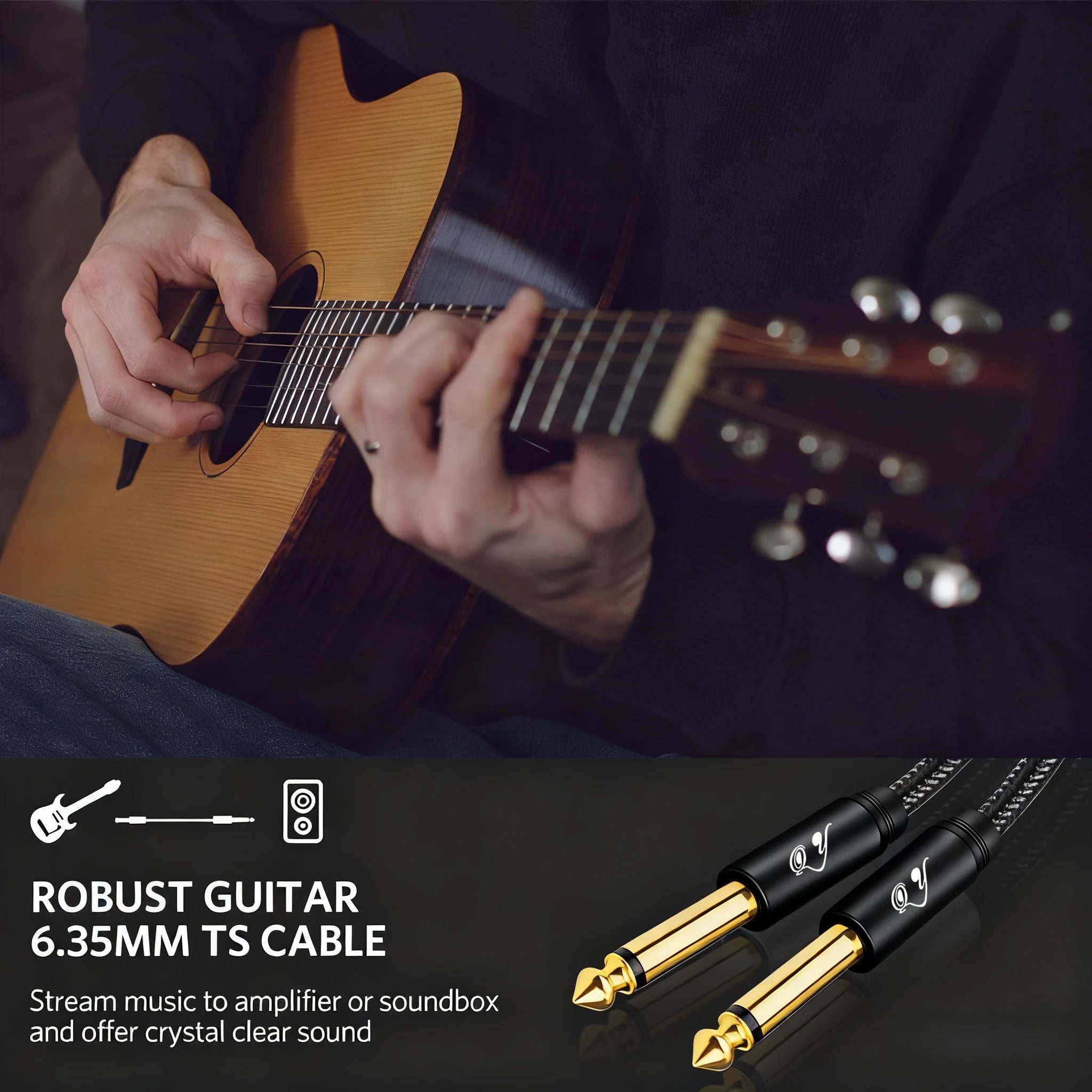 6.35mm Instrument Cable — Heavy Duty 1/4 Inch TS Mono Cord for Amps and Mixers