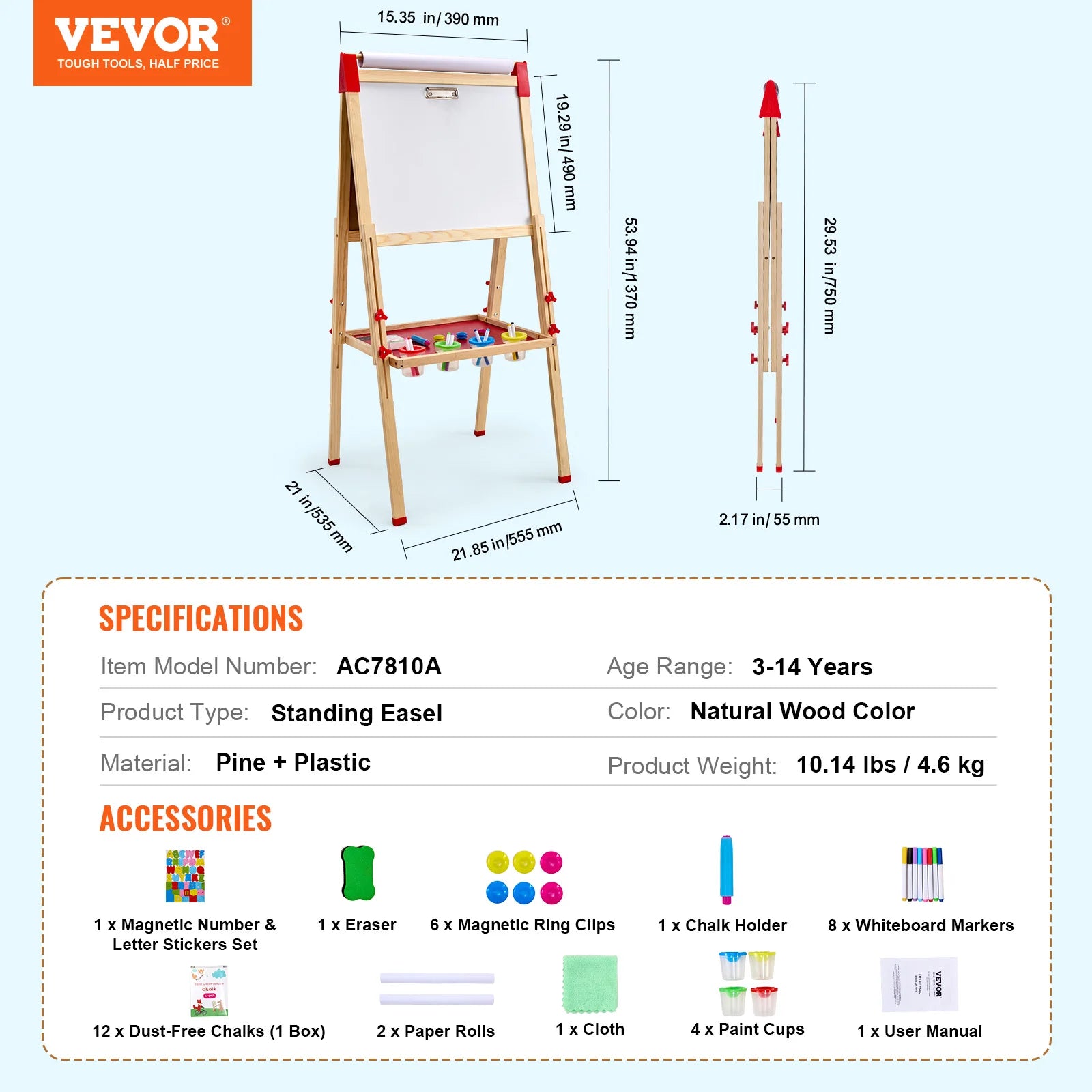 SucceBuy Children Magnetic Drawing Board — Double-Sided Wooden Art Easel