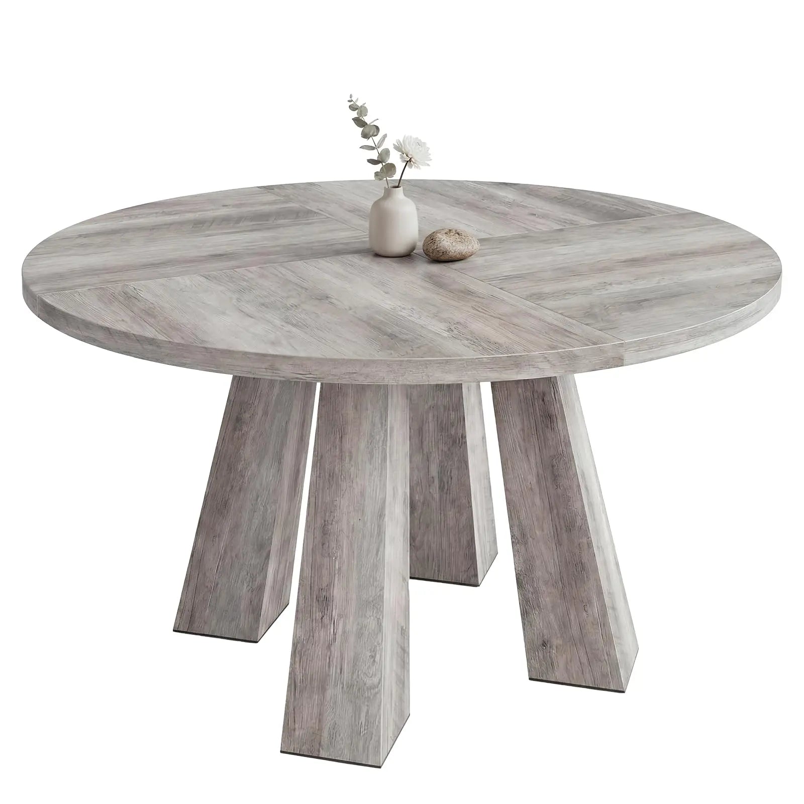 HiMISS 47 Inch Round Dining Table — Farmhouse Herringbone Wood Top