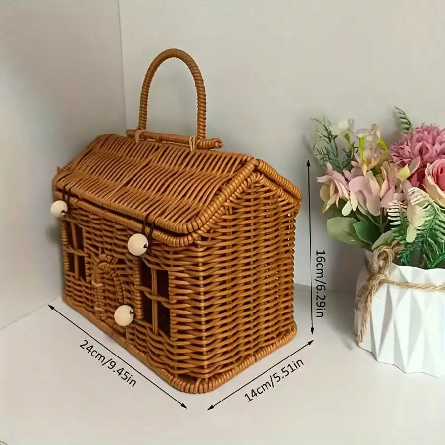 Woven Rattan-Style Storage Basket — Durable Covered Container with Lid
