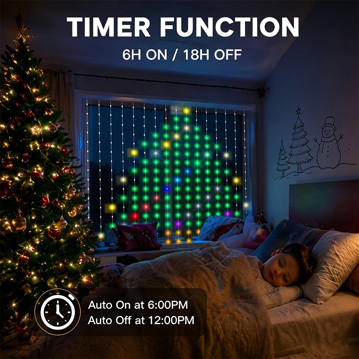 Smart RGB LED Curtain Lights — Programmable DIY Pattern & Music Sync Decor