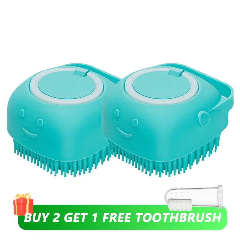 Pet Bathing Massage Brush — Silicone Shampoo Dispenser & Grooming Tool