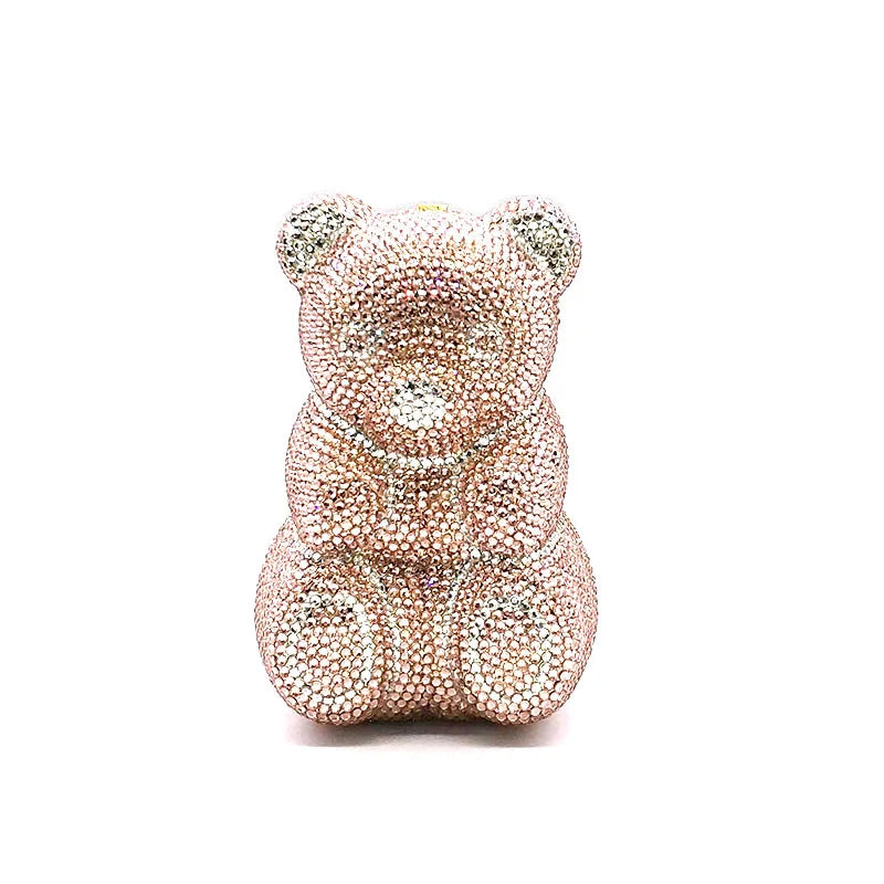 Crystal Teddy Bear Evening Clutch — Elegant Bridal Party Purse