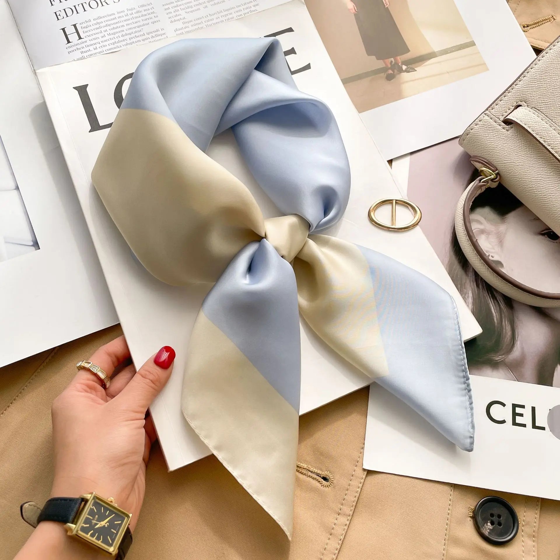 SENAIFEI Printed Silk Scarf — Luxury Square Shawl & Decorative Headband