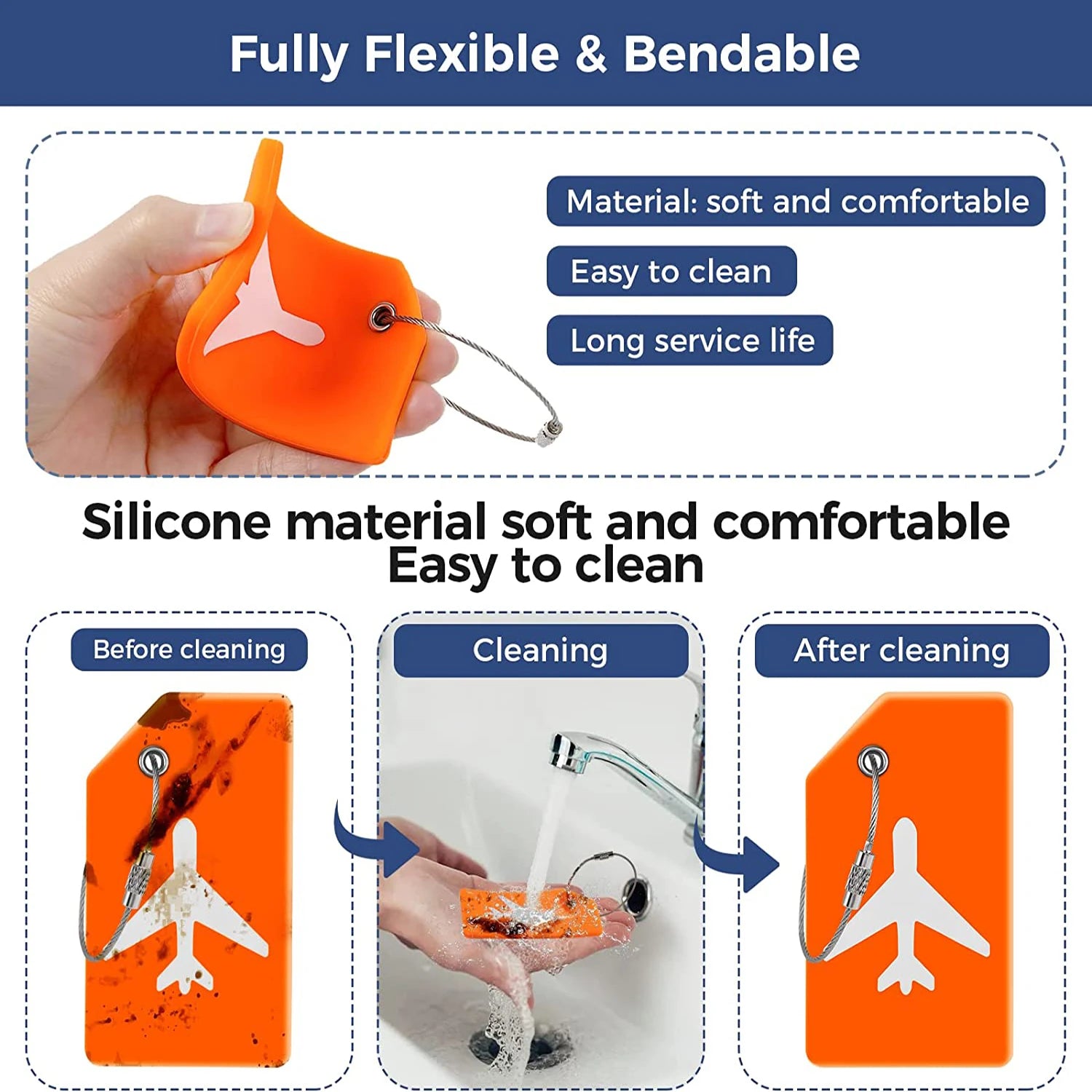 Silicone Luggage Tags with ID Card — Durable Travel Identification Set