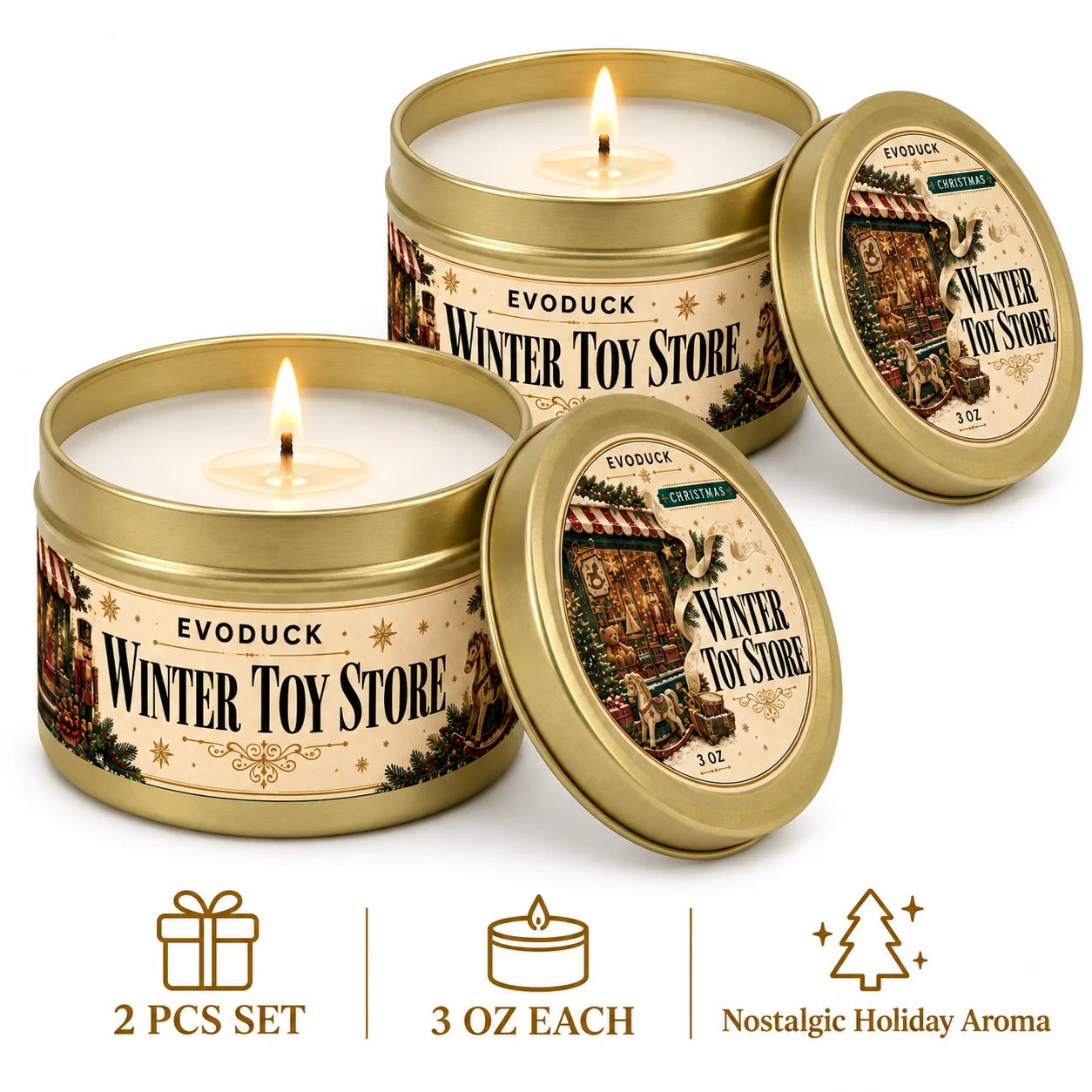 EVODUCK Vanilla Amber Cashmere Candle — Warm Scented Holiday Tin