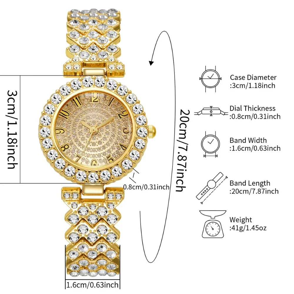 Luxury Rhinestone Jewelry Set — Elegant Quartz Watch & Accessories
