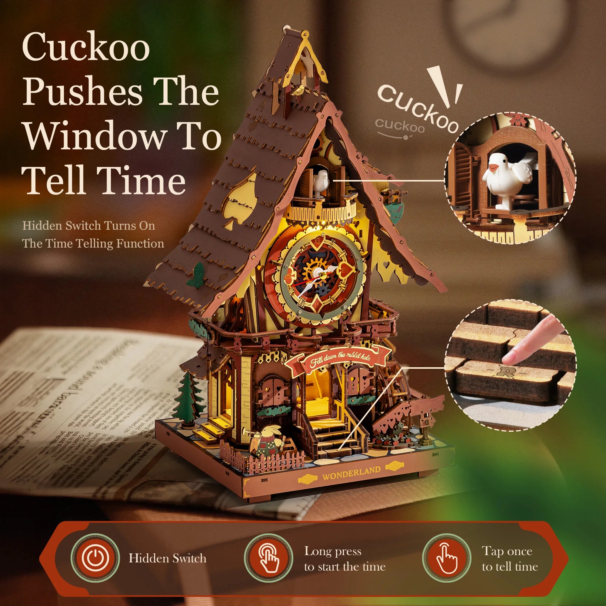 ROKR Wooden Cuckoo Clock 3D Puzzle — Mechanical Model Building Kit