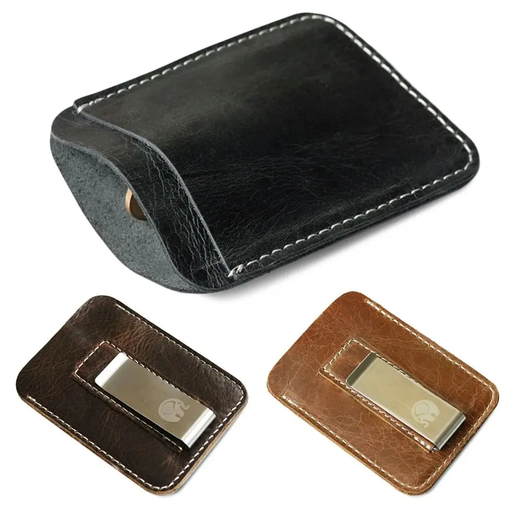Genuine Leather Money Clip — Slim Minimalist Wallet with Card Slot