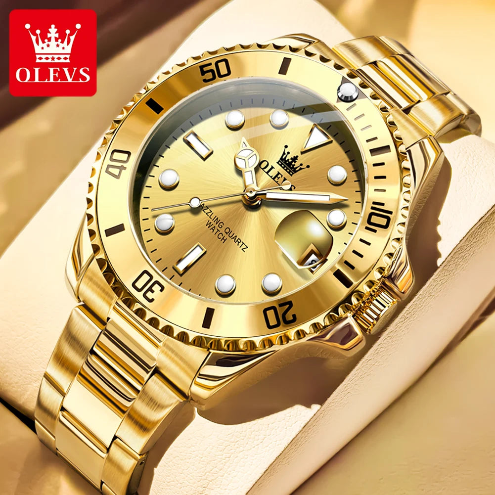 OLEVS 5885 Men's Quartz Watch — Stainless Steel Luxury Style with Auto Date