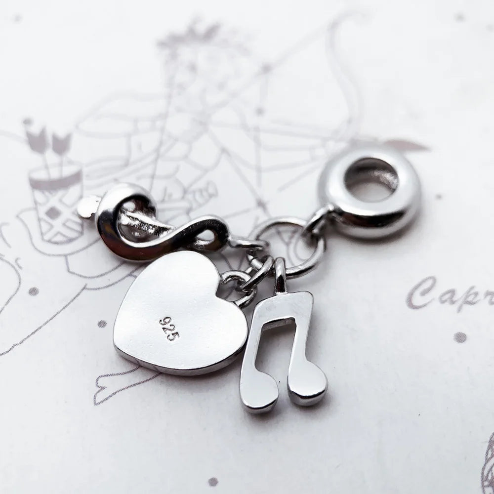 Thaddaeus Music Note Dangle Charm — 925 Sterling Silver Zircon Pendant