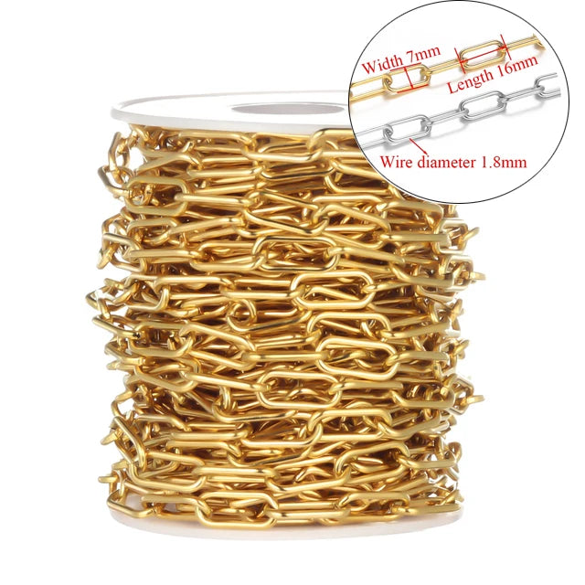 Stainless Steel Jewelry Chain — 1M Gold or Steel Link Chain for DIY Crafts