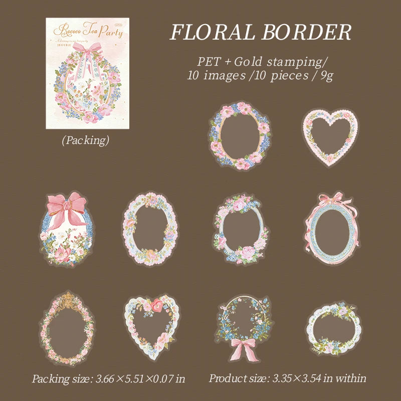 Rococo Theme Decorative Stickers — 10 Sheets of Large PET Decals for Scrapbooking