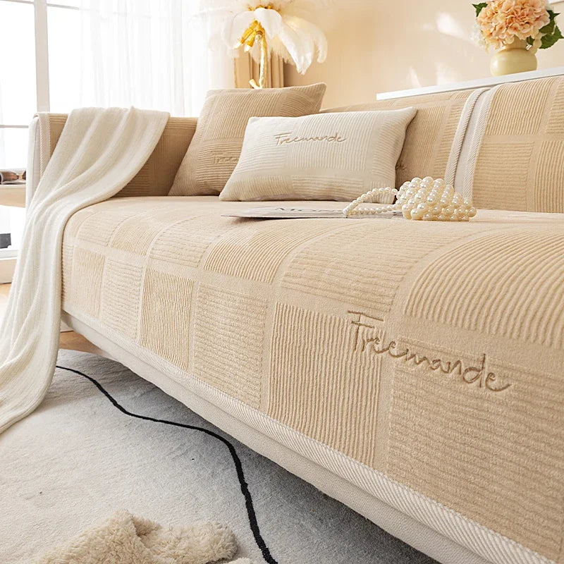 Plush Sofa Cover — Non-Slip Couch Protector