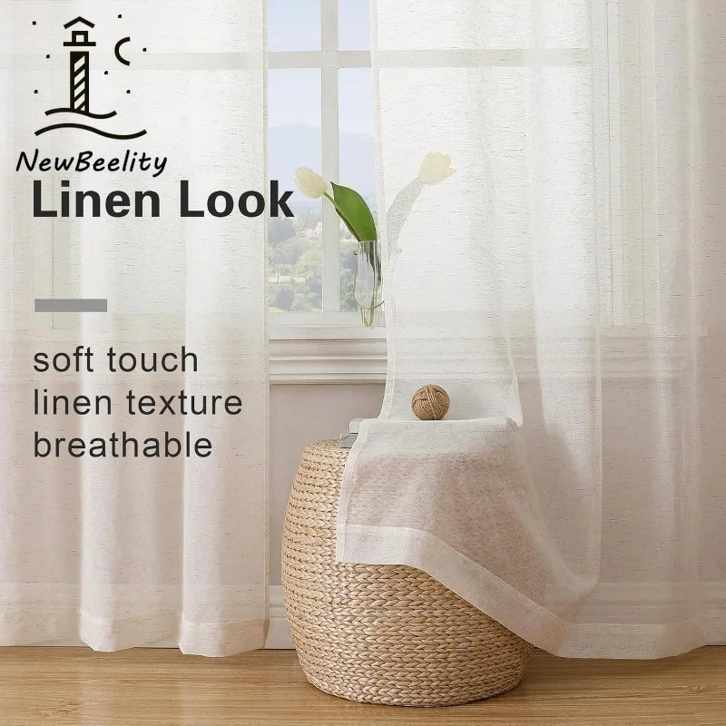 JESSANS Linen Textured Tulle Sheer Curtains — Luxury S-Fold Drapes for Home